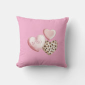 Coussin Coeurs Empreintes de léopard XOXO Rose (Recto)
