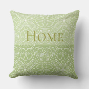 Coussin Cœurs en dentelle vert olive doux