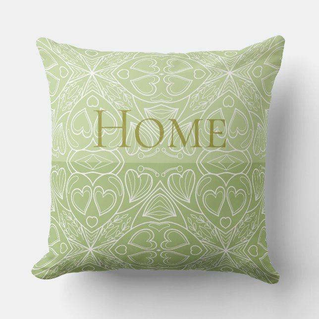 Coussin Cœurs en dentelle vert olive doux (Recto)
