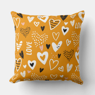 Coussin Coeurs et amour orange et noir lumineux