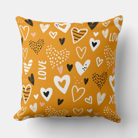 Coussin Coeurs et amour orange et noir lumineux (Recto)