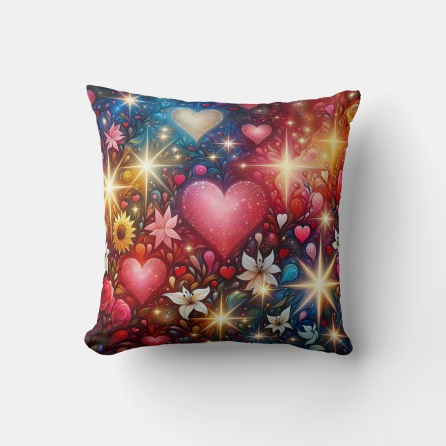 Coussin Coeurs et étoiles floraux enchantés Lancer l'oreil (Recto)