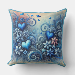 Coussin Coeurs et fleurs Blues