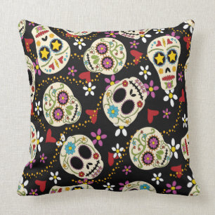 Coussin Coeurs et fleurs Les crânes de sucre lancent l'or