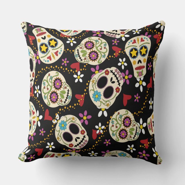 Coussin Coeurs et fleurs Les crânes de sucre lancent l'ore (Recto)