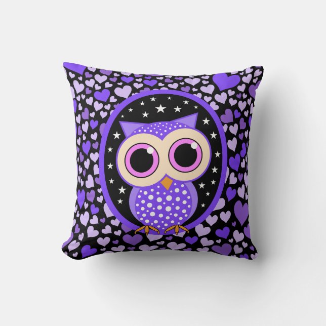Coussin coeurs et hibou pourpre (Recto)