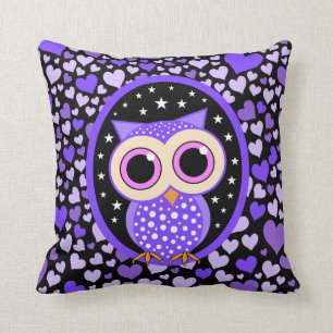 Coussin coeurs et hibou pourpre