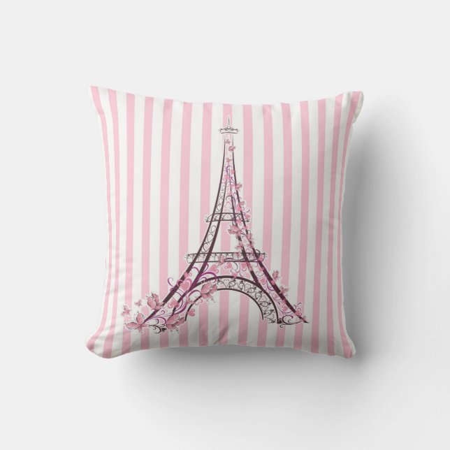 Coussin Coeurs et papillons roses Paris Tour Eiffel (Recto)