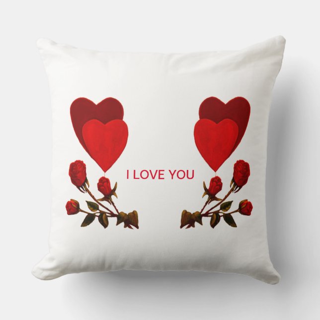 Coussin Coeurs et roses rouges que je t'aime (Recto)