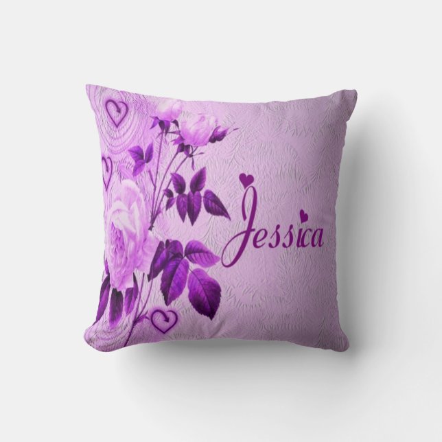 Coussin Coeurs floraux pourpres de Jessica (Recto)