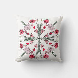 Coussin Cœurs Mignons Abeilles Roses Floral Romantique Gri