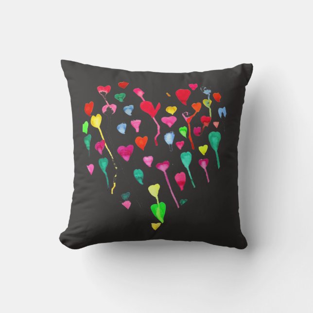 Coussin Coeurs mignons boho pop art rose et noir (Recto)