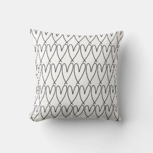 Coussin Cœurs mignons fantaisistes noir et blanc
