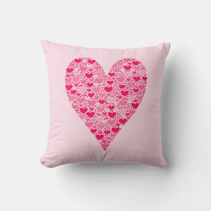 Coussin Coeurs minuscules Grand Coeur sur rose Rose