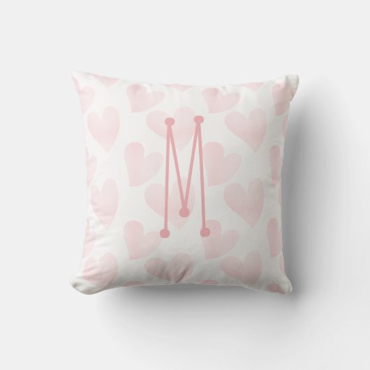 Coussin Cœurs Monogrammés Rose Pastel Rêveur (Recto)