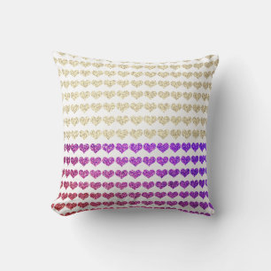 Coussin Cœurs Motifs Pailletés Or Rose Violet
