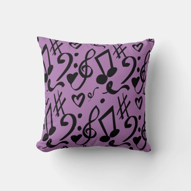 Coussin Cœurs musicaux et gribouillis de script violet (Recto)