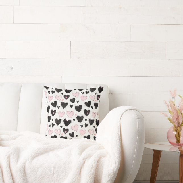 Coussin Cœurs Noirs Roses (Canapé)