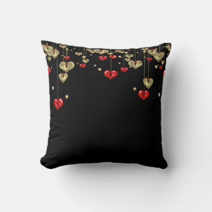Coussin Coeurs or et rouge sur arrière - plan noir
