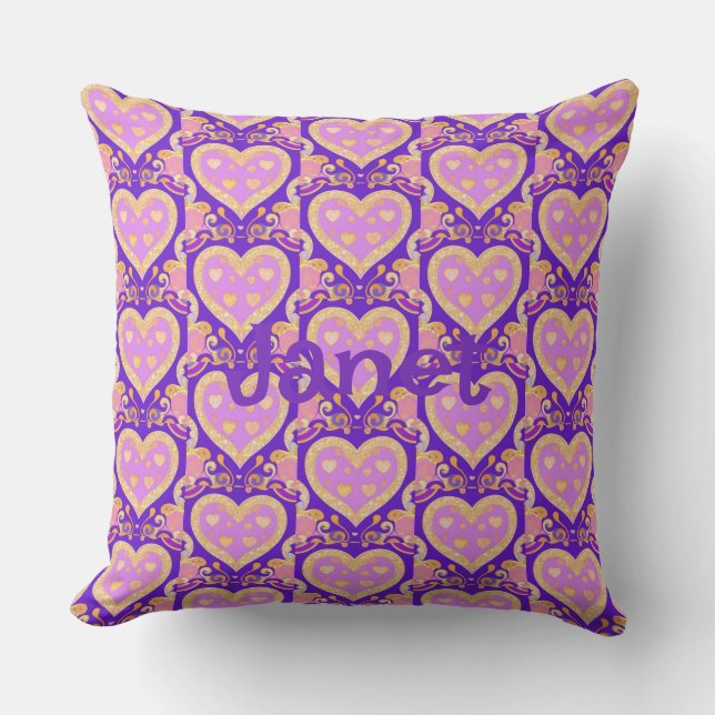 Coussin Coeurs Or Lavender (Recto)