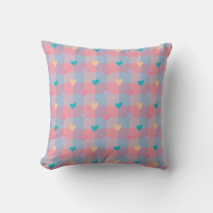 Coussin Cœurs pastel à motif damier – Joli sans couture