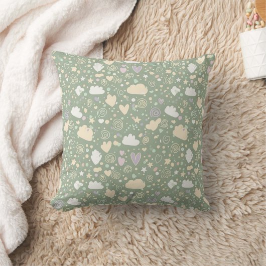 Coussin Cœurs pastel et nuages Aquarelle Rêve (4) (Couverture)