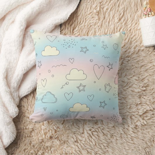Coussin Cœurs pastel et nuages Aquarelle Rêve (8) (Couverture)