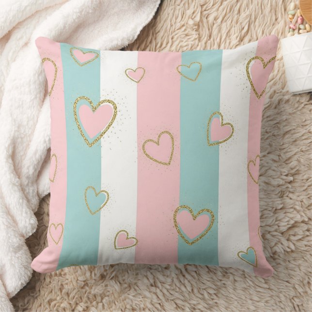 Coussin Cœurs pastel modernes avec des reflets dorés subti (Couverture)