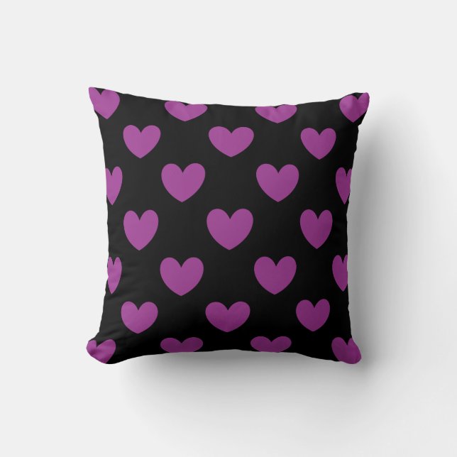 Coussin Coeurs polka violet sur noir (Recto)