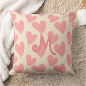 Coussin Cœurs Rose Pâle Rêveurs Monogrammés Beige (Couverture)