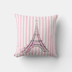 Coussin Cœurs roses et papillons Paris Tour Eiffel