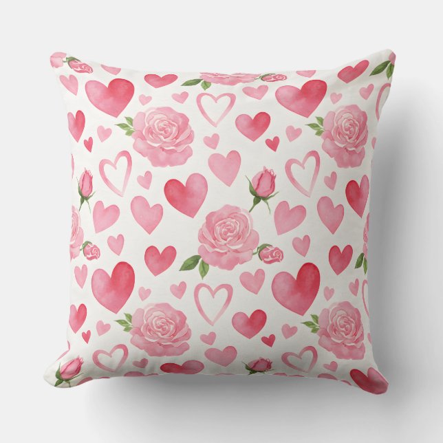 Coussin Coeurs roses et Rose (Recto)