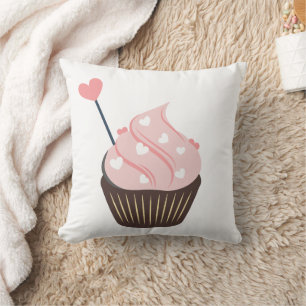 Coussin Coeurs roses mignons Valentines Cupcake