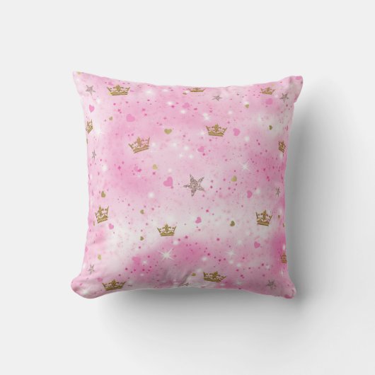 Coussin Cœurs roses princesse étoiles et couronnes (Recto)