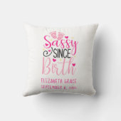 Coussin Coeurs roses Statistiques de naissance Sassy depui (Verso)