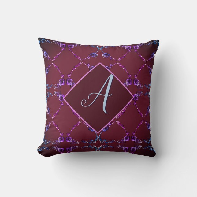 Coussin Coeurs Roses violets de vidage de monogramme (Recto)