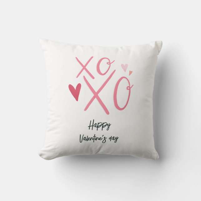 Coussin Cœurs roses "XOXO"Joyeuse Saint-Valentin  (Recto)