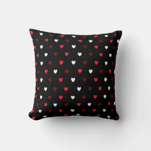 Coussin Coeurs rouge et blanc sur noir