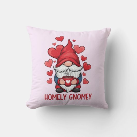 Coussin Coeurs rouges accueillants design gnome (Recto)