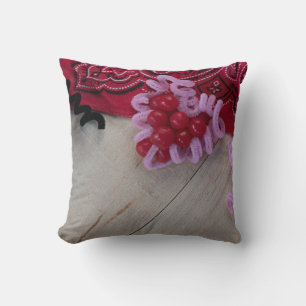 Coussin Coeurs rouges et bandana occidentale avec brun bei