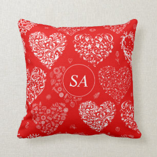 Coussin Coeurs rouges et blancs Heureuses Saintes-Valentin
