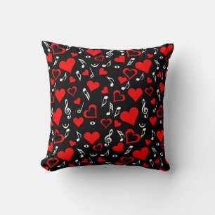 Coussin Cœurs rouges et notes de musique