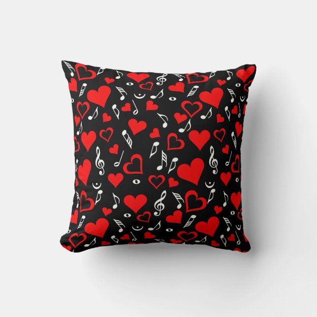 Coussin Cœurs rouges et notes de musique (Recto)