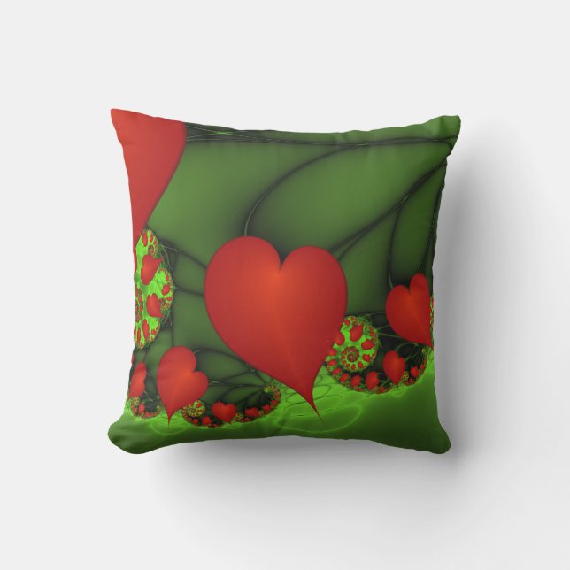 Coussin Coeurs rouges Lime vert Moderne Art Abstrait fract (Recto)