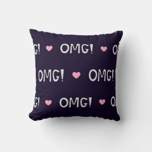 Coussin Coeurs, texte OMG, motif mignon