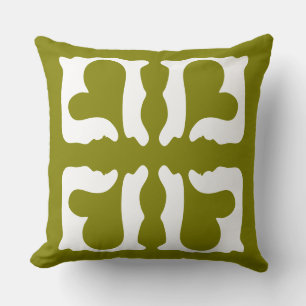 Coussin Coeurs vert olive et blanc