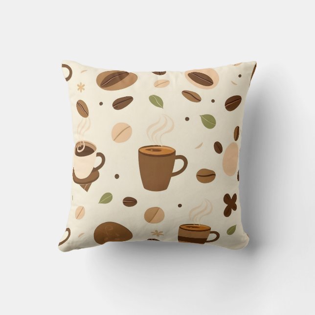 Coussin Coffee Cups, Beans & Steam Design (Verso)