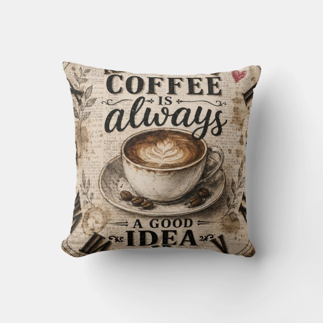 Coussin Coffee Is Always a Good Idea  Rustic Café Decor (Recto)