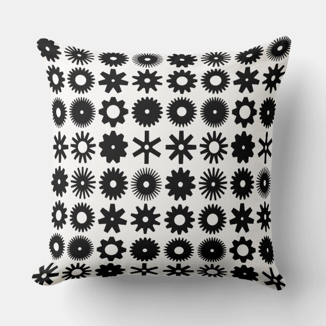 Coussin Cogs - Noir sur Blanc (Recto)