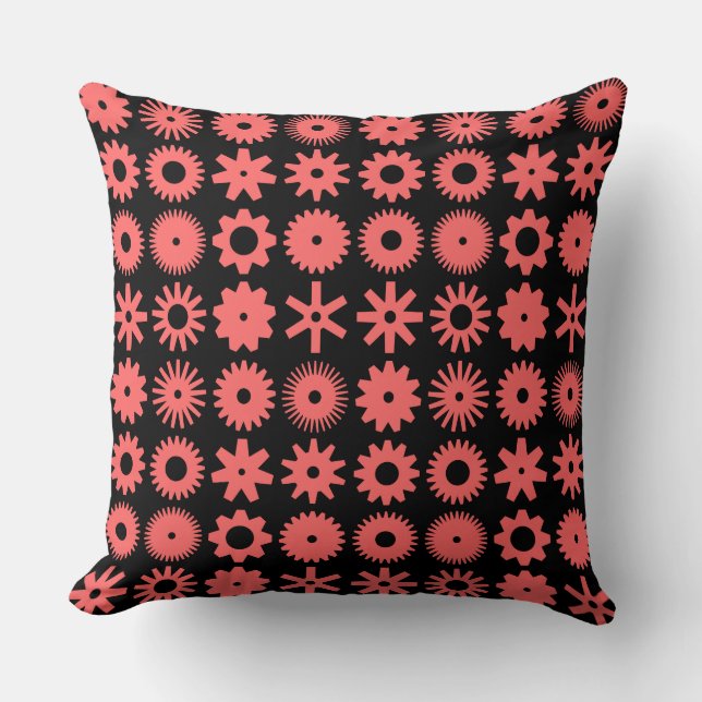 Coussin Cogs - rose tropicale sur noir (Recto)